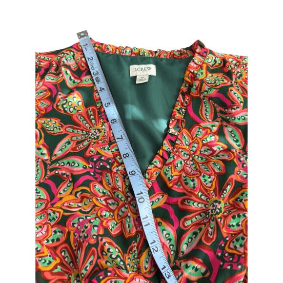J.Crew Dress Prink Green Dainty V-Neck Ruffle Broomstick Short Sleeve Size 0 - Picture 11 of 14
